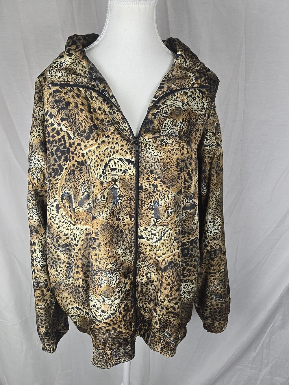 Vintage Kaktus Plus All Over Leopard Print Boho Lightweight Full Zip Jacket 2X